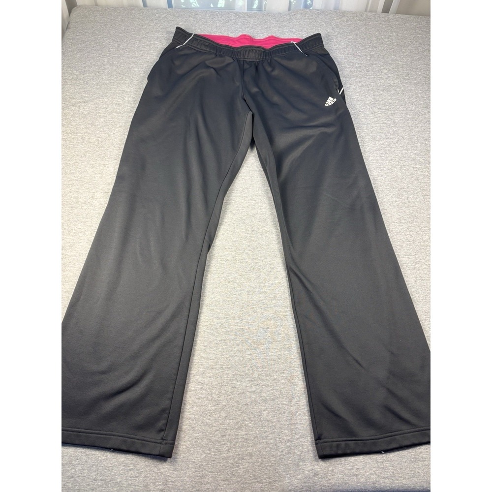Adidas Climawarm Athletic Pants Women's Large Black Pink Fleece Straight Leg